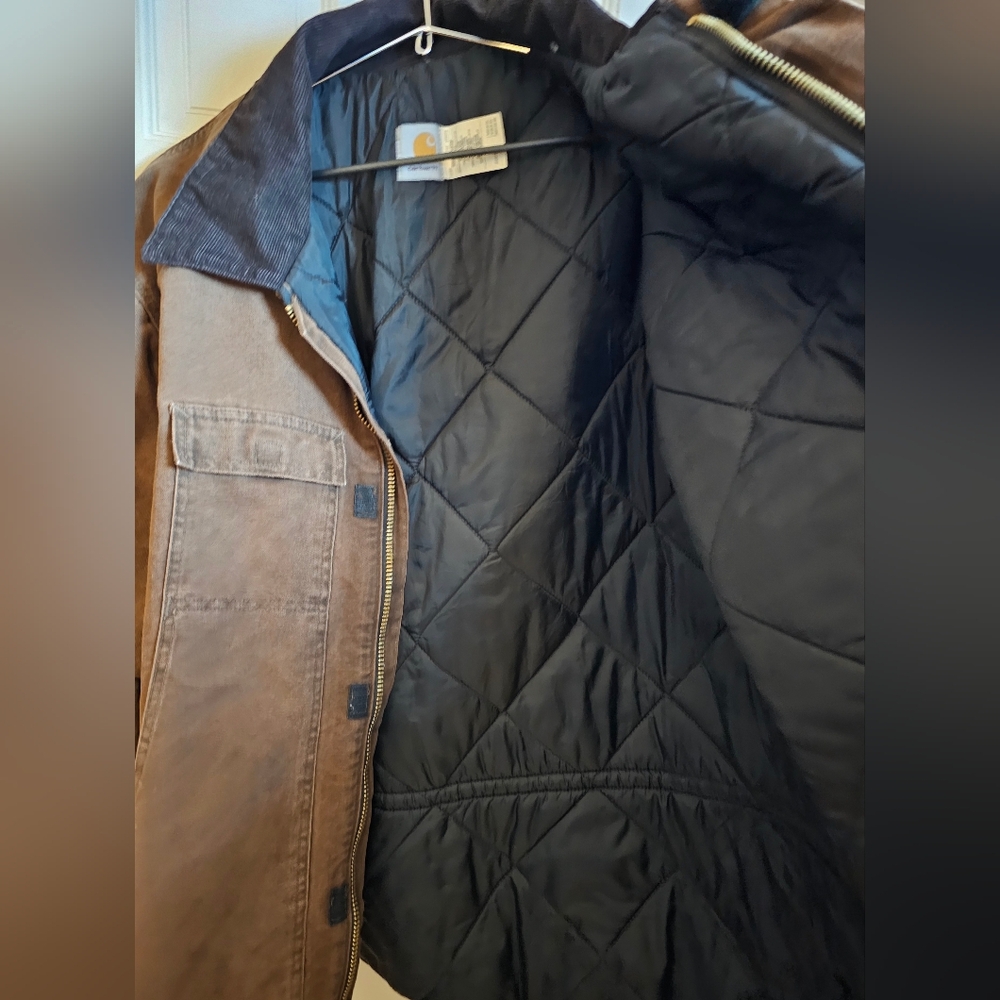 Vintage 90's Carhartt Duck Canvas Jacket Quilt Lined  C26CHT Chocolate 3XL - Picture 4 of 8